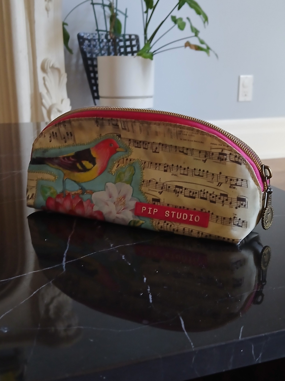 Pink & Multicolor Bird-Print Cosmetic Pouch